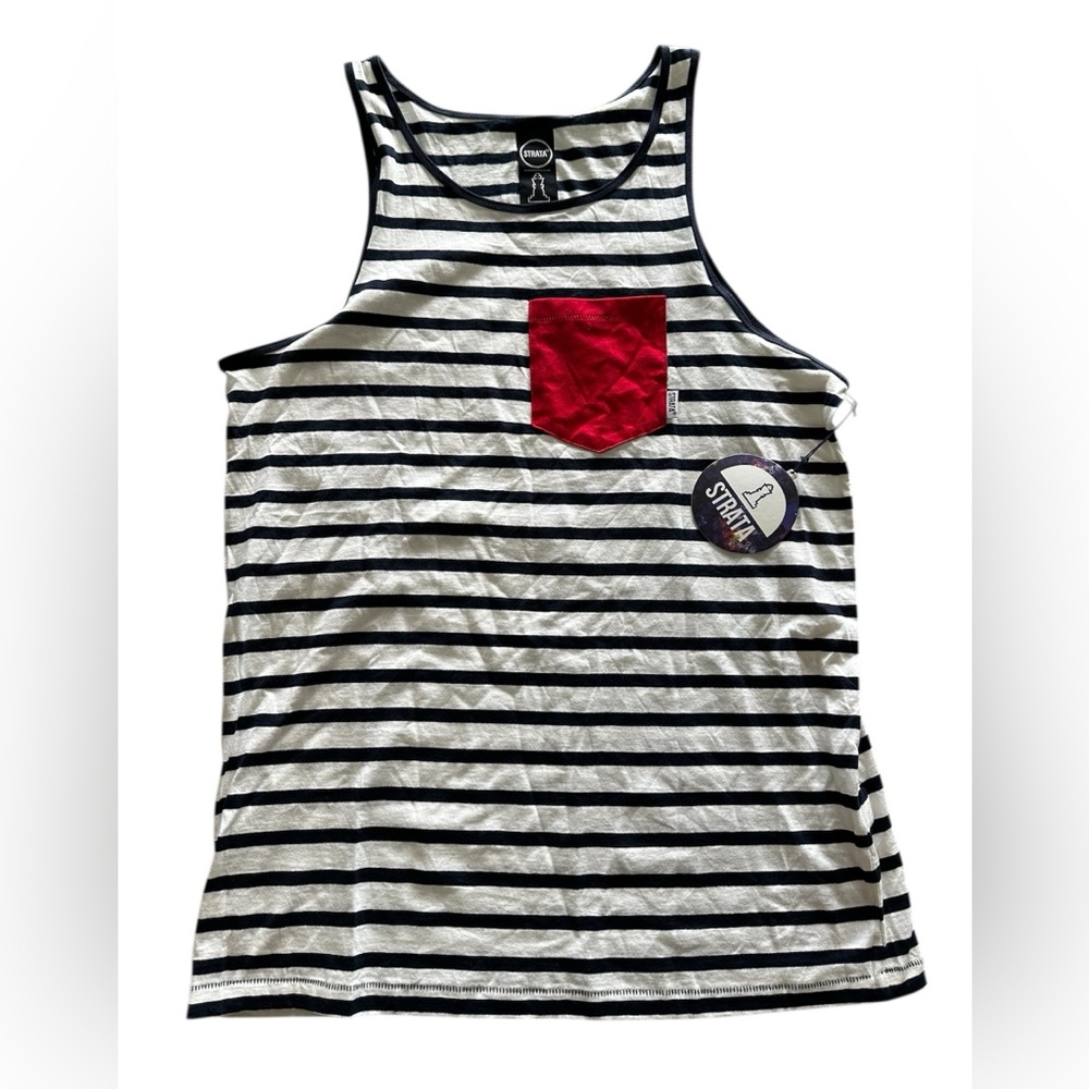 Strata NWT Striped Tank Top with Red Pocket Large